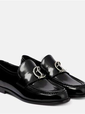 Christian Louboutin CL MOC Flat Calf Leather Loafers Moccasin Shoes Black